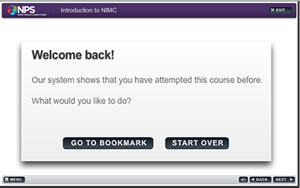 screen showing Go to Bookmark button